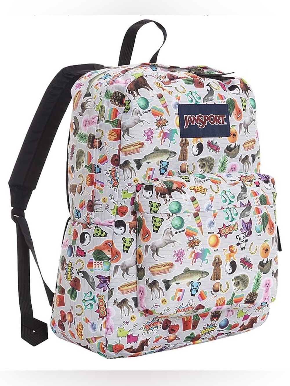 JanSport SuperBreak Backpack Multicolor Sticker Collage Print Retro Icons 17”